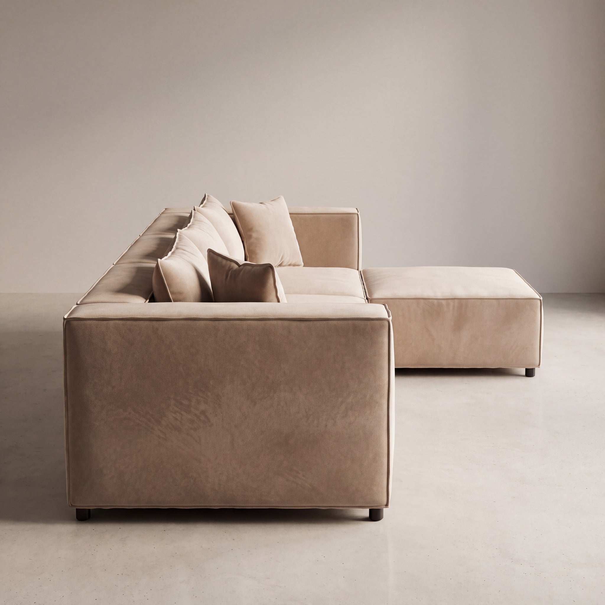 Canapé modulable ÉLÉGANCE 3+1 en velours beige, photo 3 sur 8