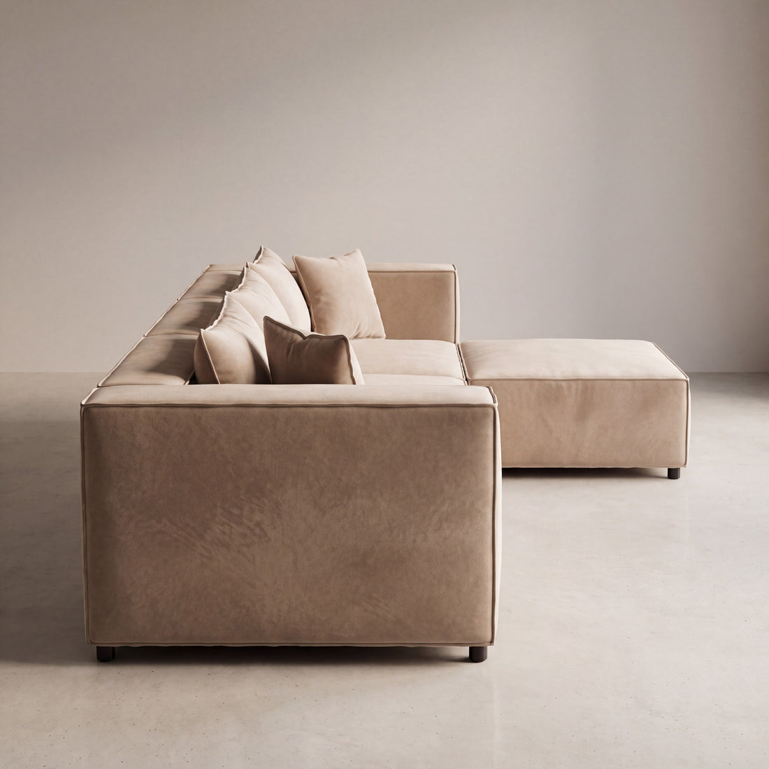 Canapé modulable ÉLÉGANCE 3+1 en velours beige, photo 3 sur 8