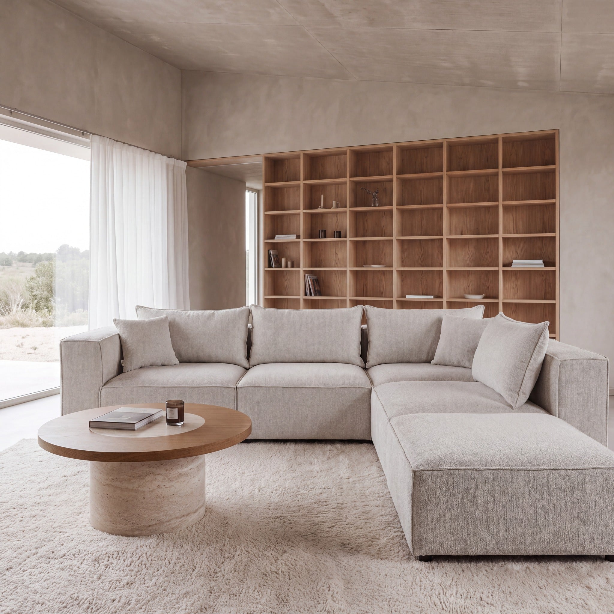 Canapé modulable ELEGANCE 4+1 en chenille blanc cassé