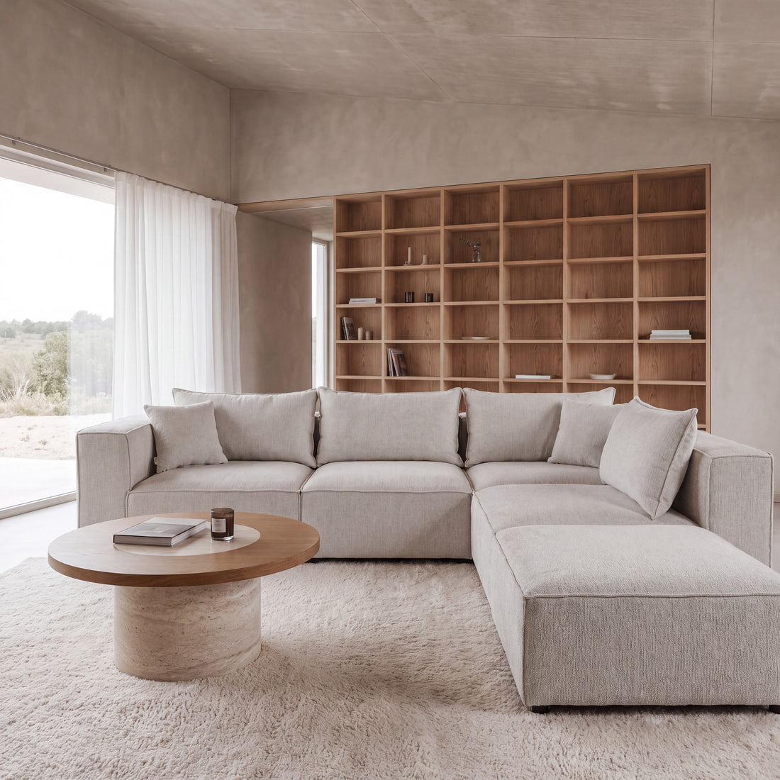 Canapé modulable ELEGANCE 4+1 en chenille blanc cassé