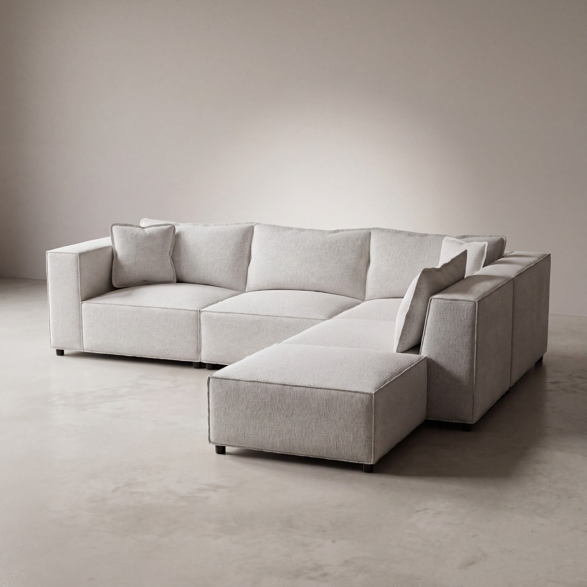 Canapé modulable ELEGANCE 4+1 en chenille blanc cassé, photo 3 sur 8