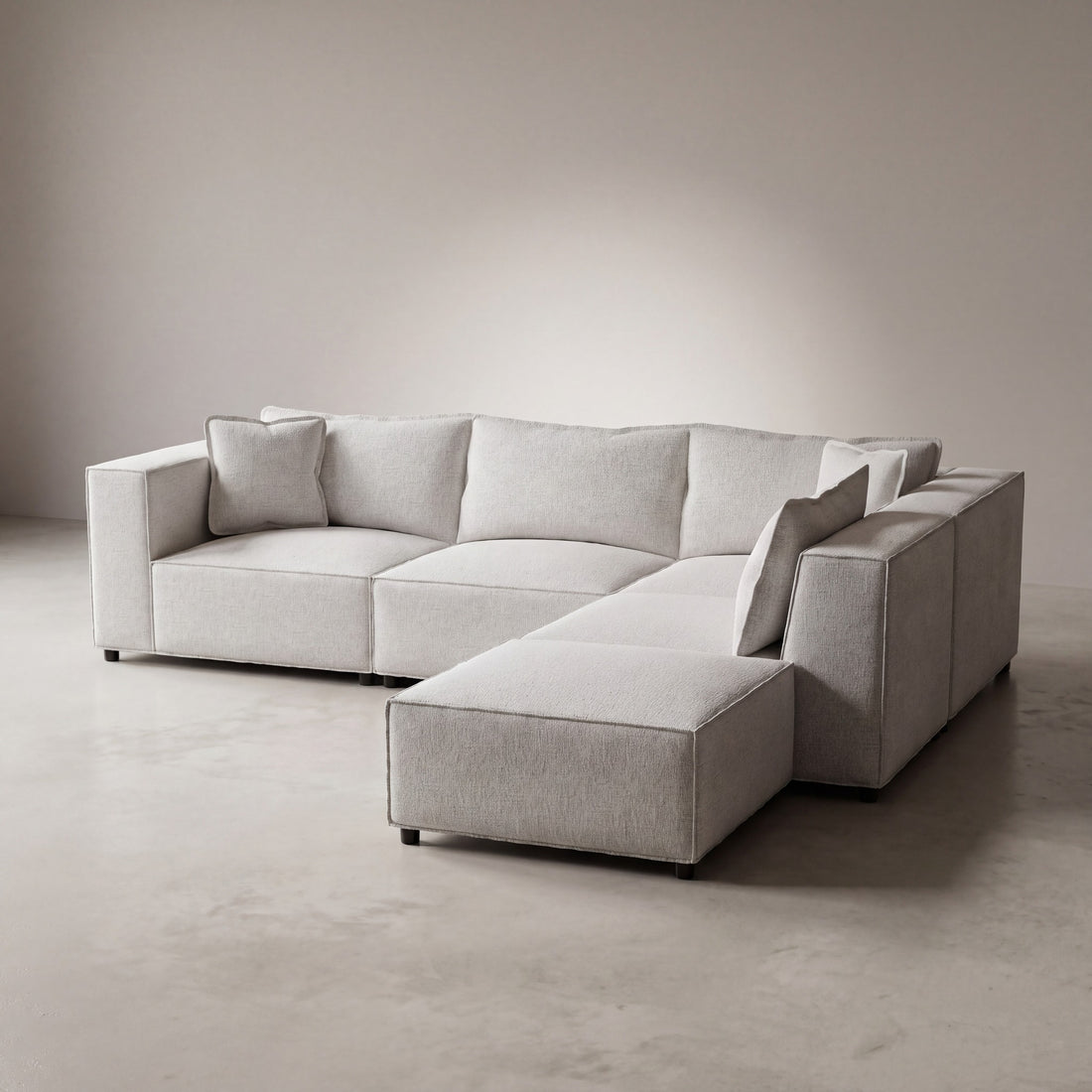 Canapé modulable ELEGANCE 4+1 en chenille blanc cassé, photo 3 sur 8