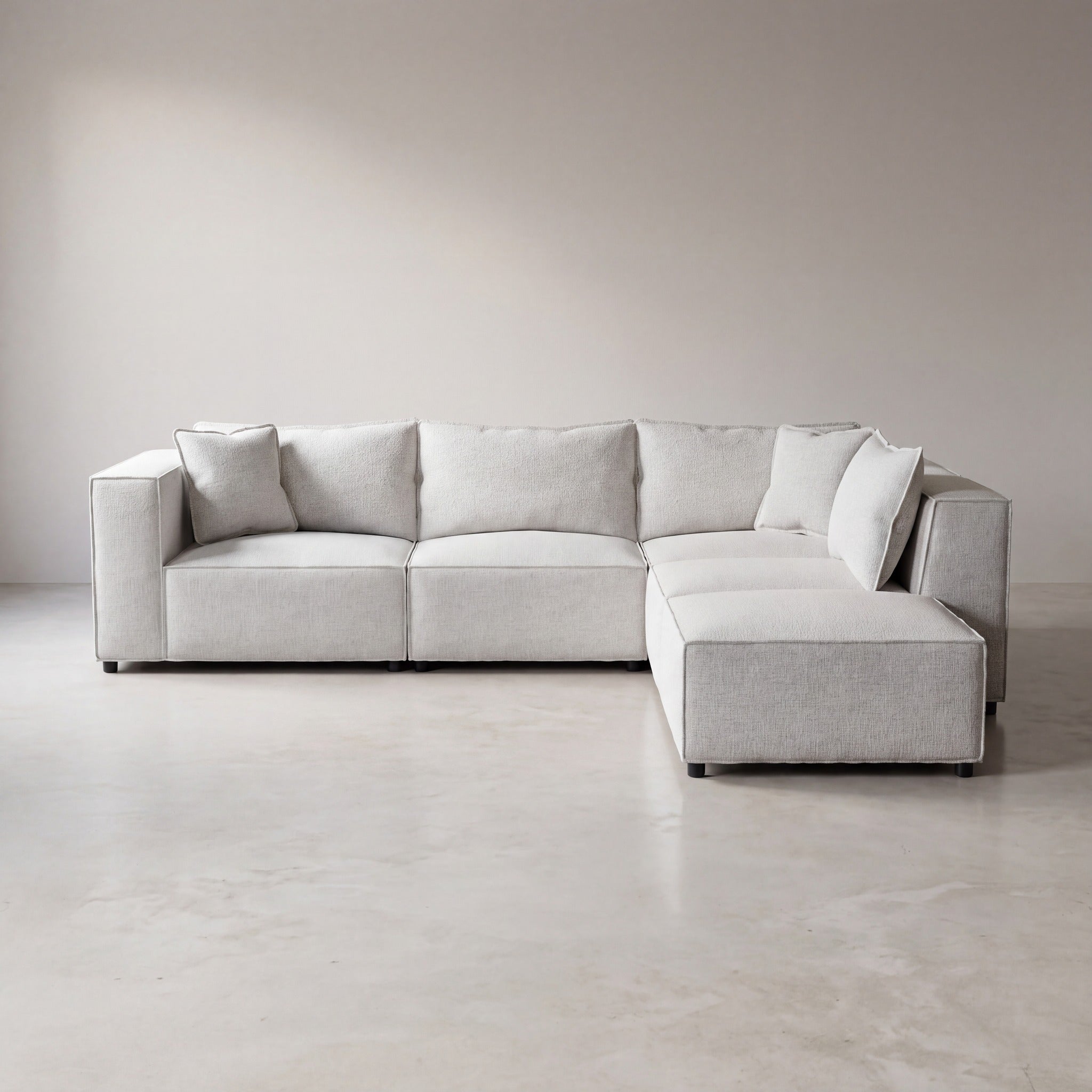 Canapé modulable ELEGANCE 4+1 en chenille blanc cassé, photo 4 sur 8