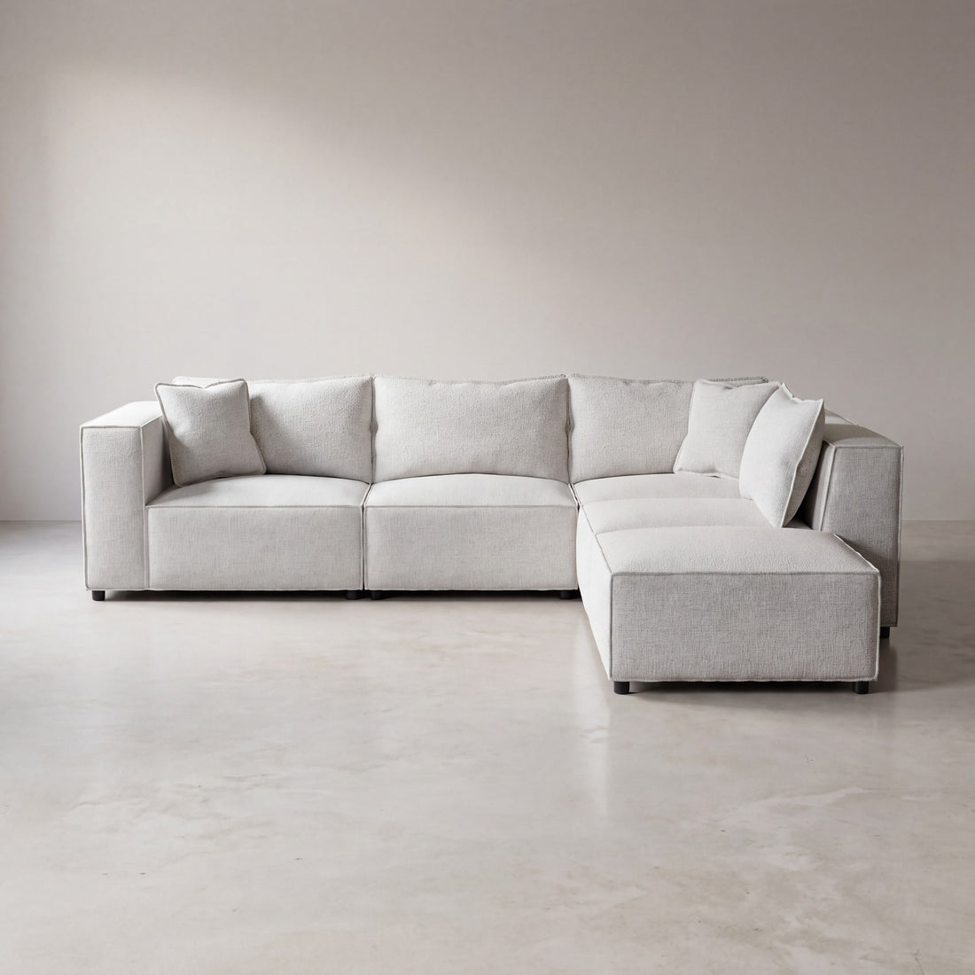 Canapé modulable ELEGANCE 4+1 en chenille blanc cassé, photo 4 sur 8