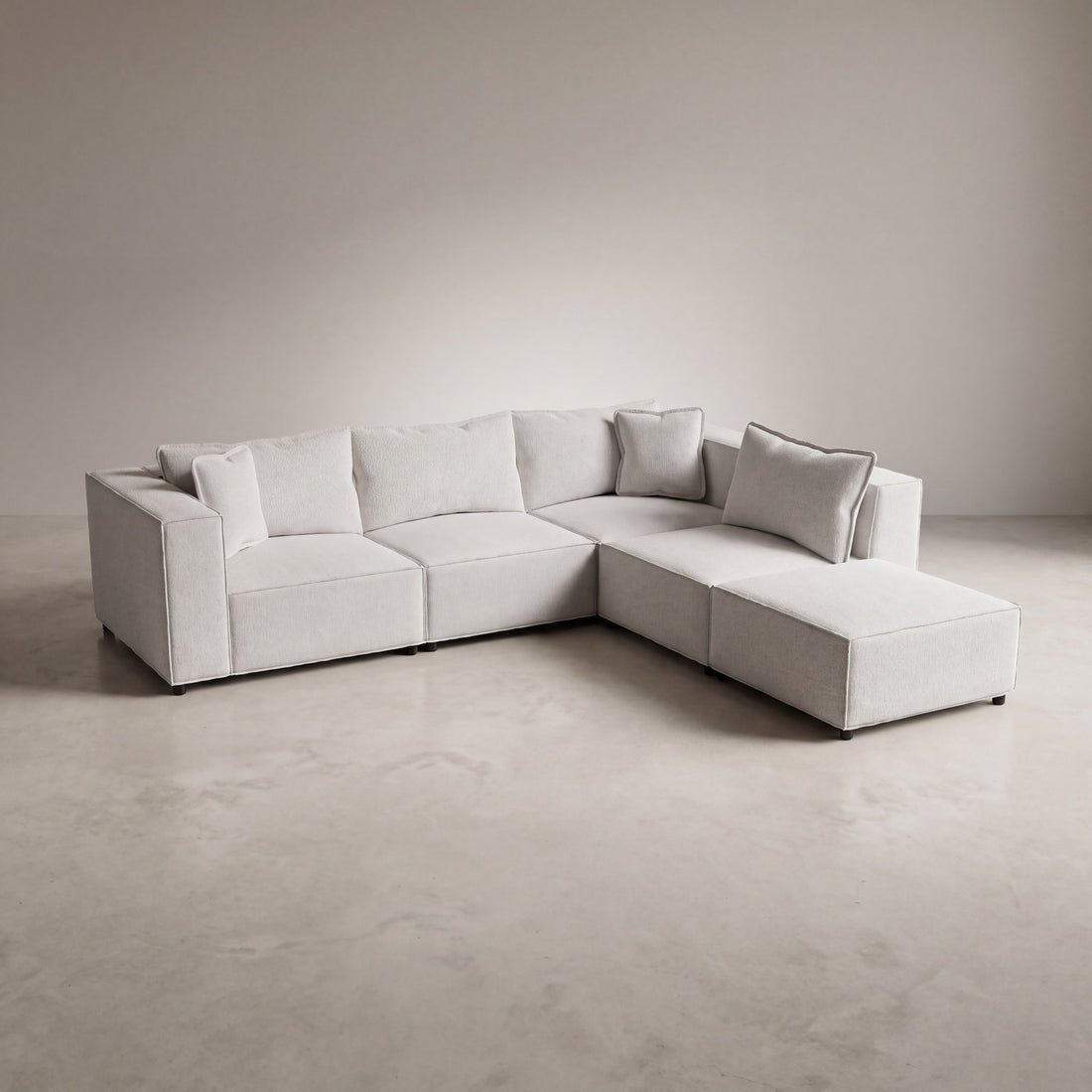 Canapé modulable ELEGANCE 4+1 en chenille blanc cassé, photo 5 sur 8