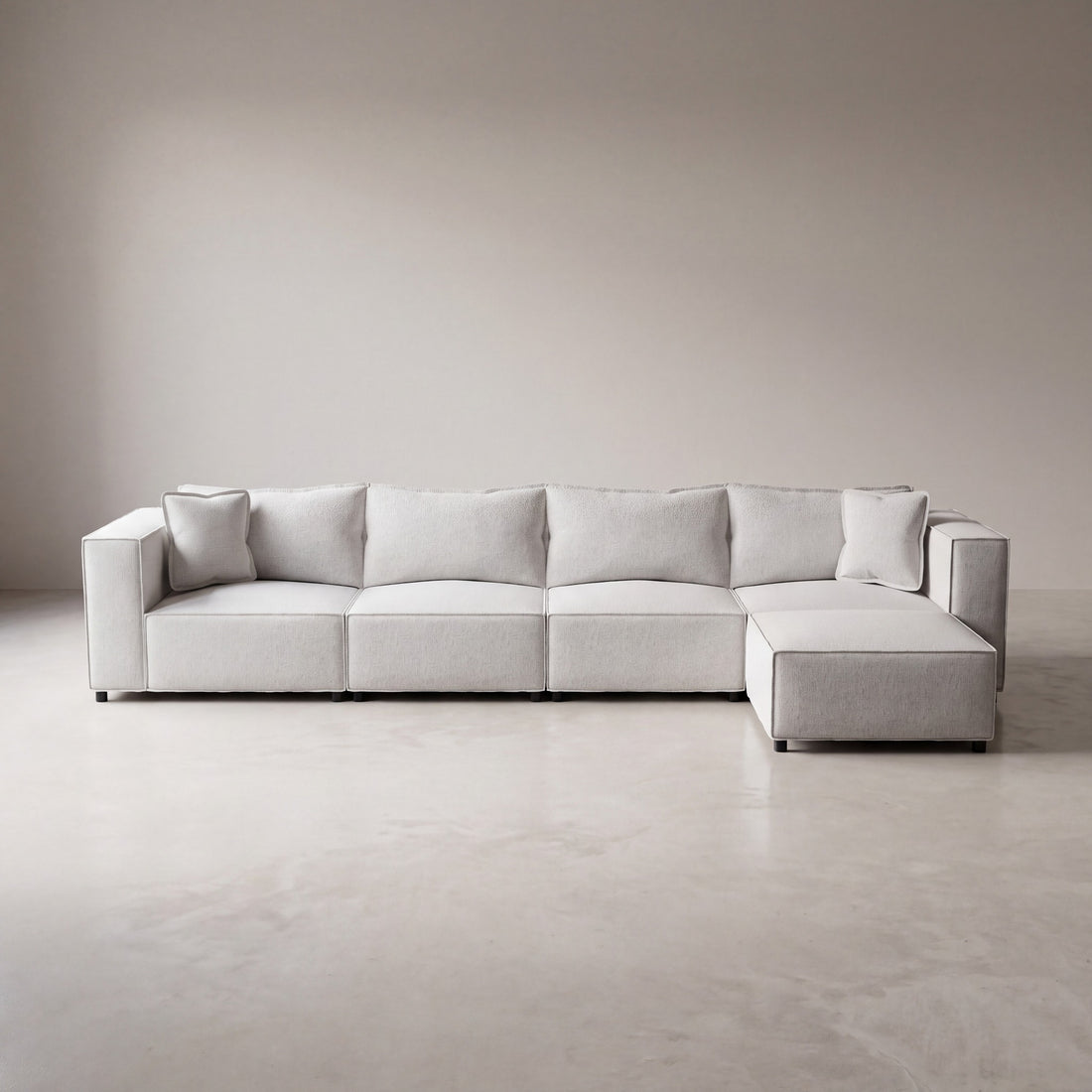 Canapé modulable ELEGANCE 4+1 en chenille blanc cassé, photo 6 sur 8