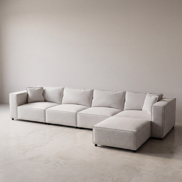 Canapé modulable ELEGANCE 4+1 en chenille blanc cassé, photo 2 sur 8