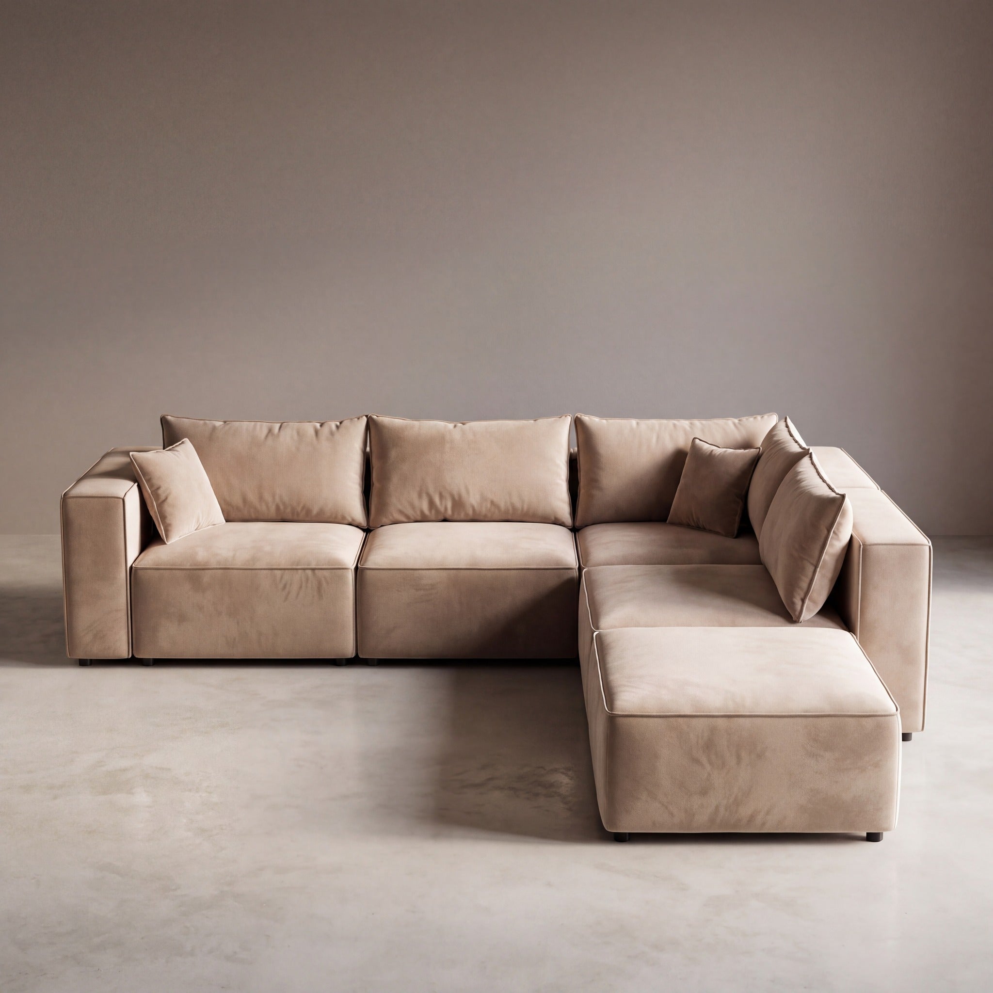 Canapé modulable ÉLÉGANCE 4+1 en velours beige, photo 6 sur 9