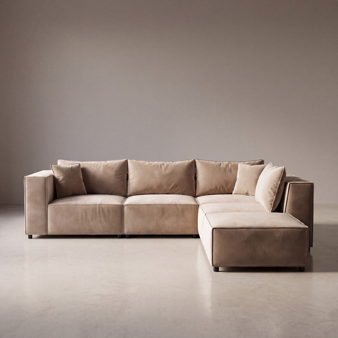 Canapé modulable ÉLÉGANCE 4+1 en velours beige, photo 7 sur 9