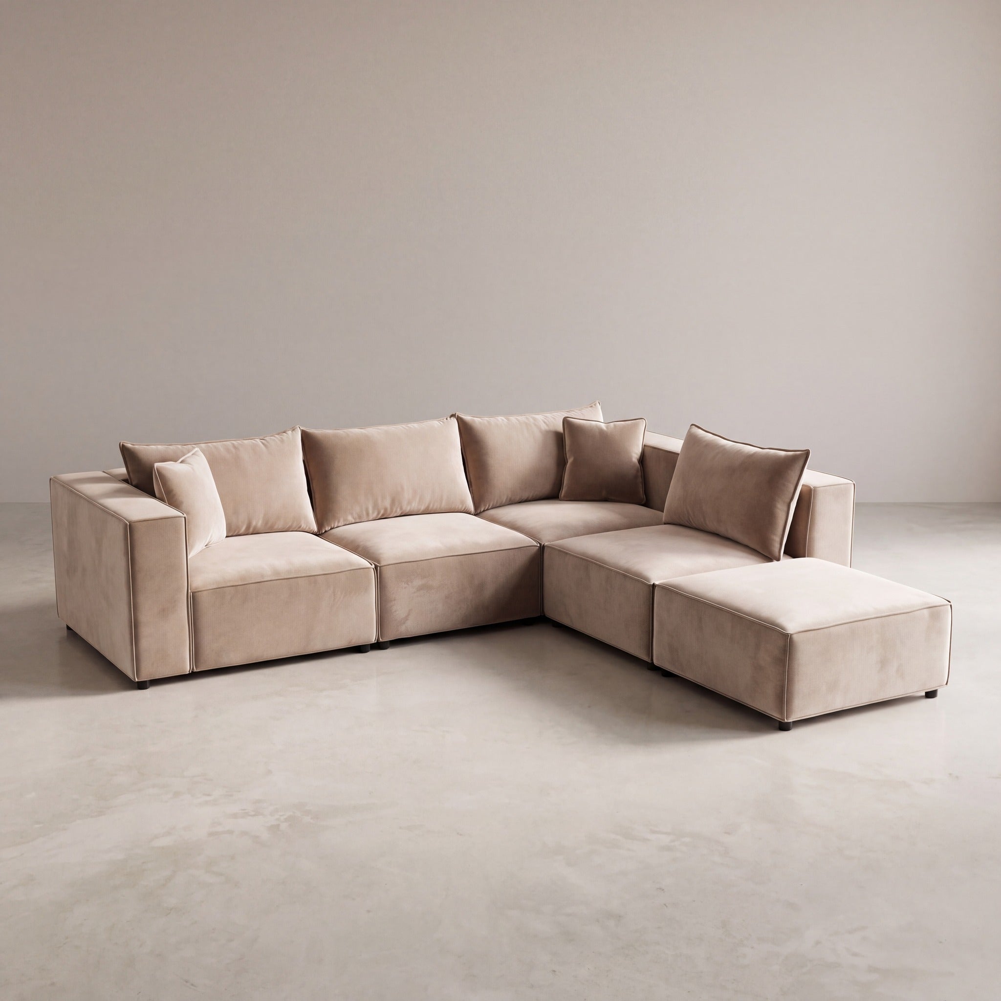 Canapé modulable ÉLÉGANCE 4+1 en velours beige, photo 4 sur 9