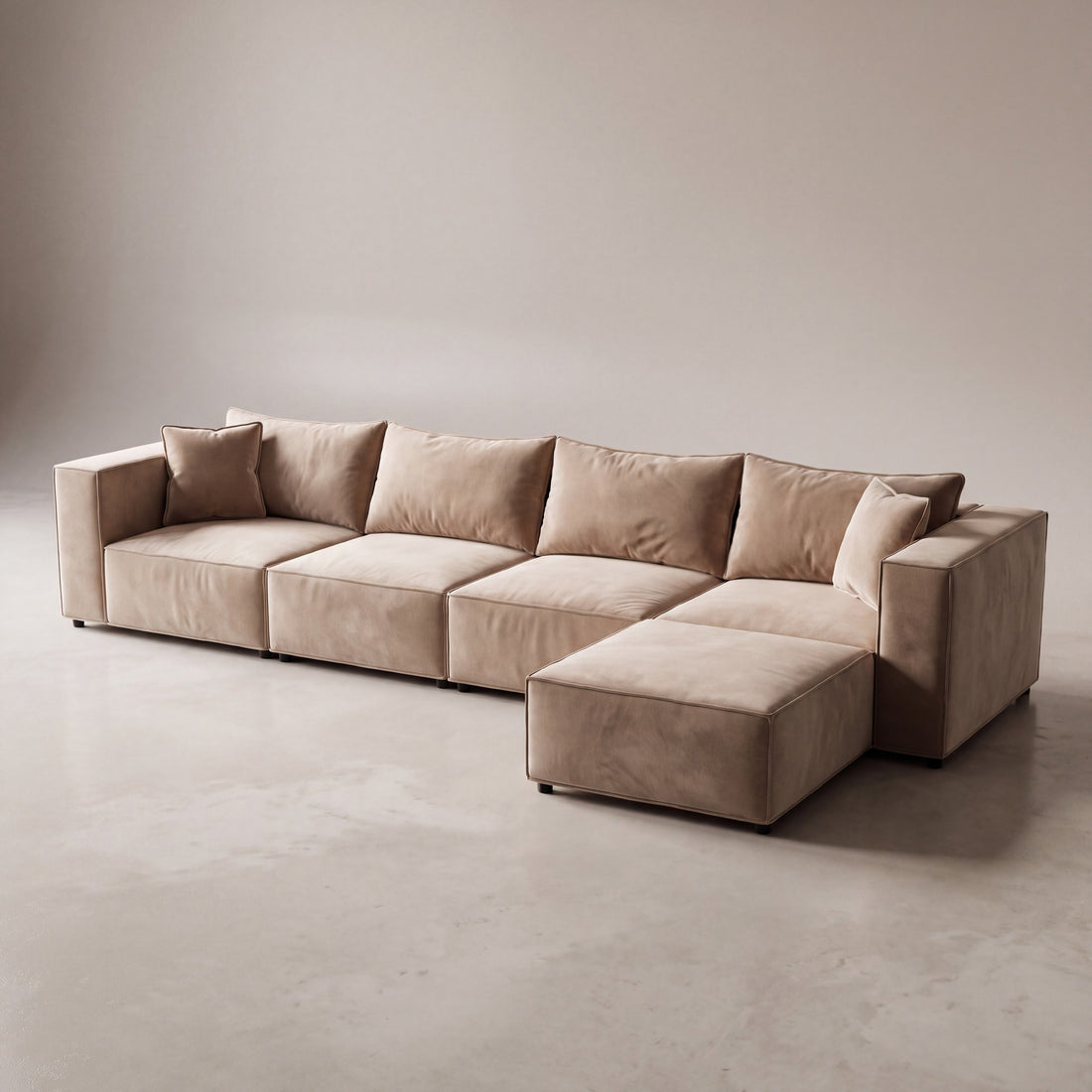 Canapé modulable ÉLÉGANCE 4+1 en velours beige, photo 2 sur 9