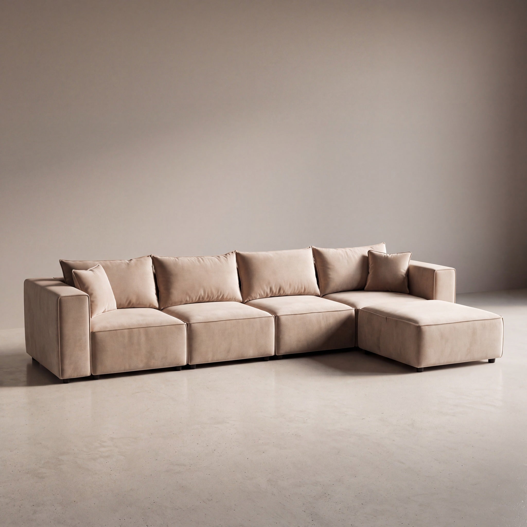 Canapé modulable ÉLÉGANCE 4+1 en velours beige, photo 3 sur 9