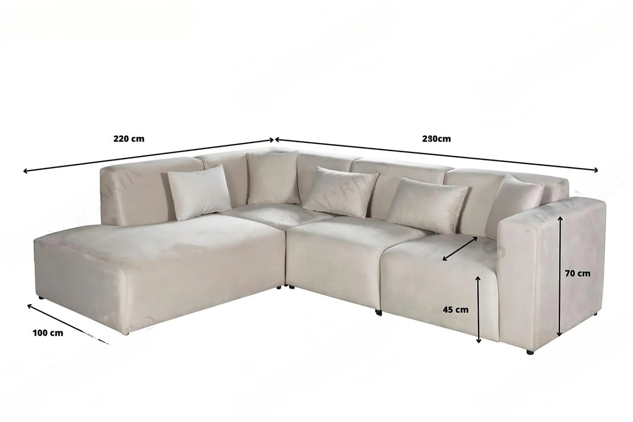 Canapé d'angle Coco - Velours côtelé - Blanc cassé