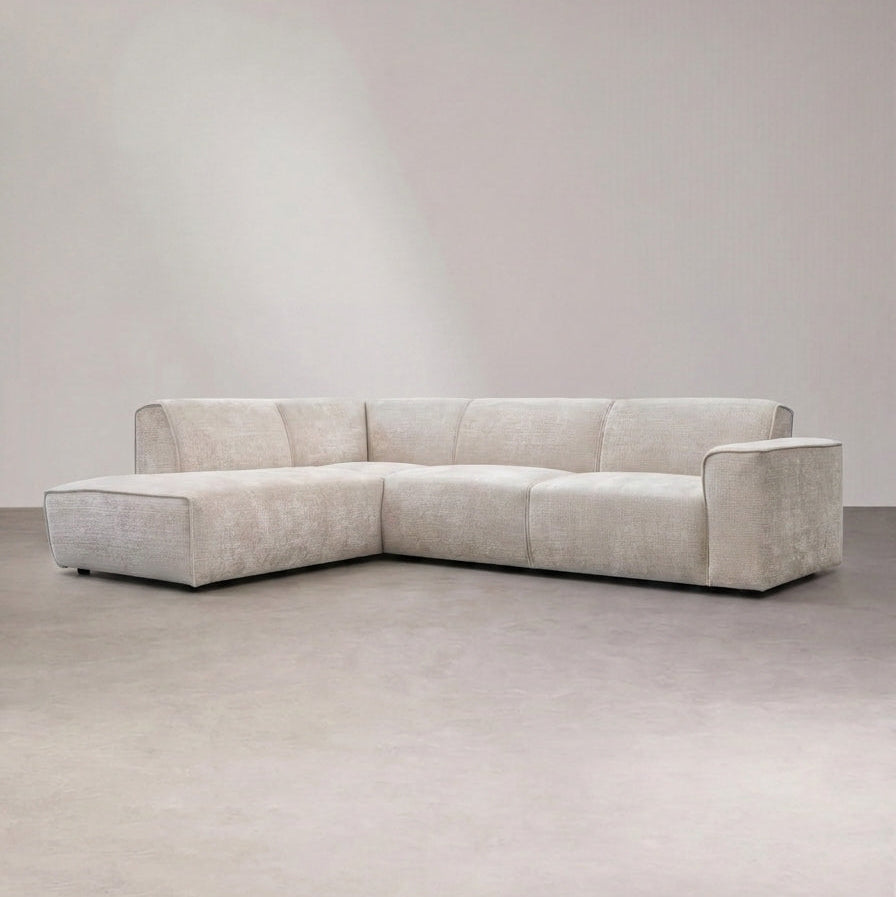 Canapé d'angle COLETTE - Tissu chenille - Beige