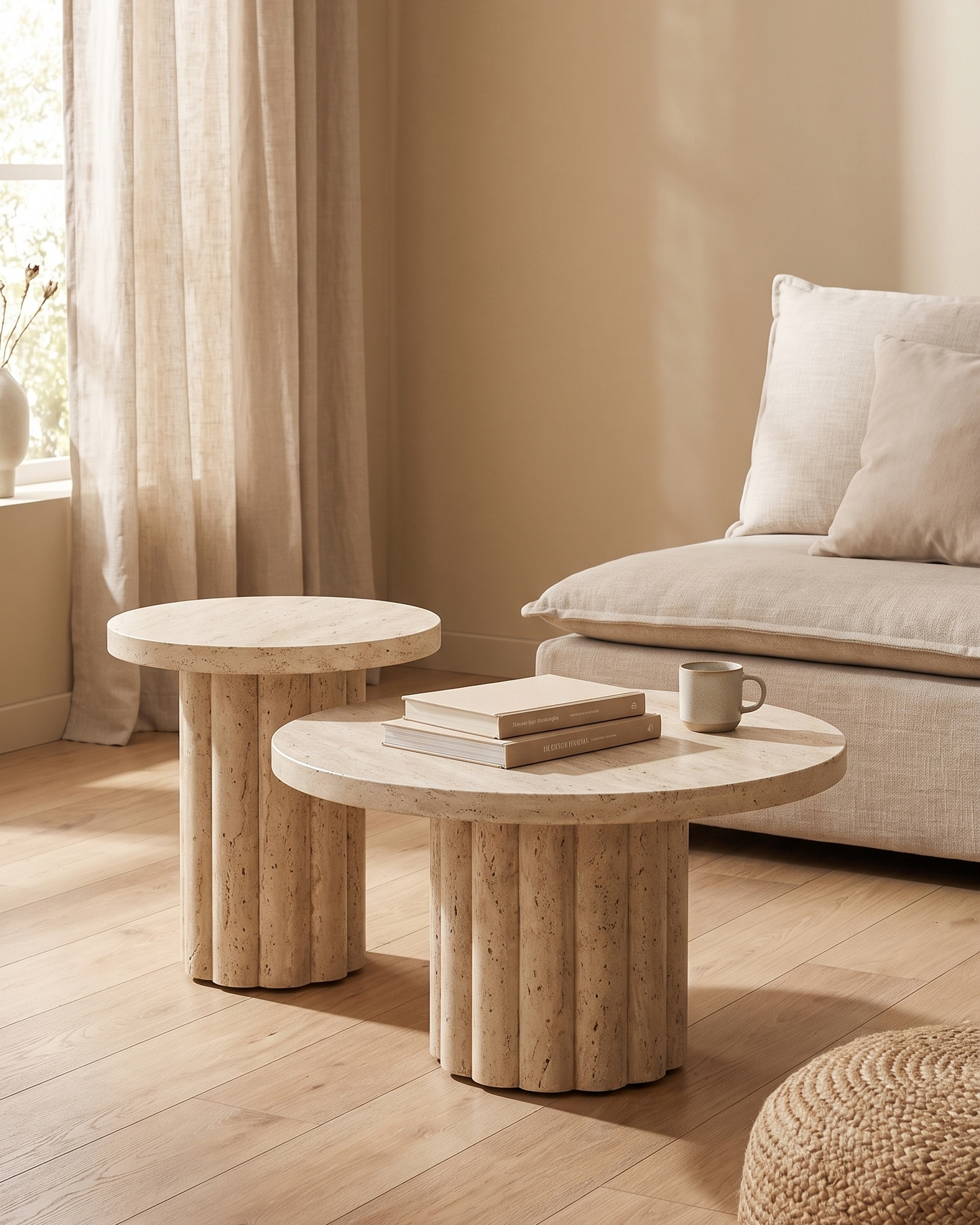 Table basse gigogne ATHENA Travertin