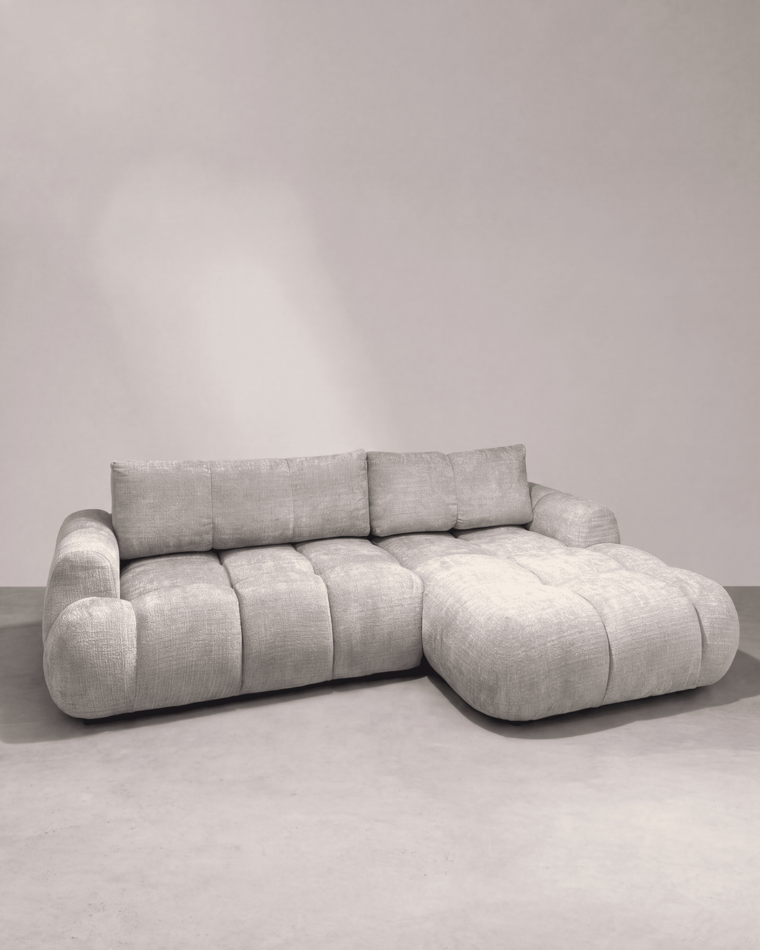 Canapé convertible MELLOW en tissu Chenille - Beige, photo 2 sur 5