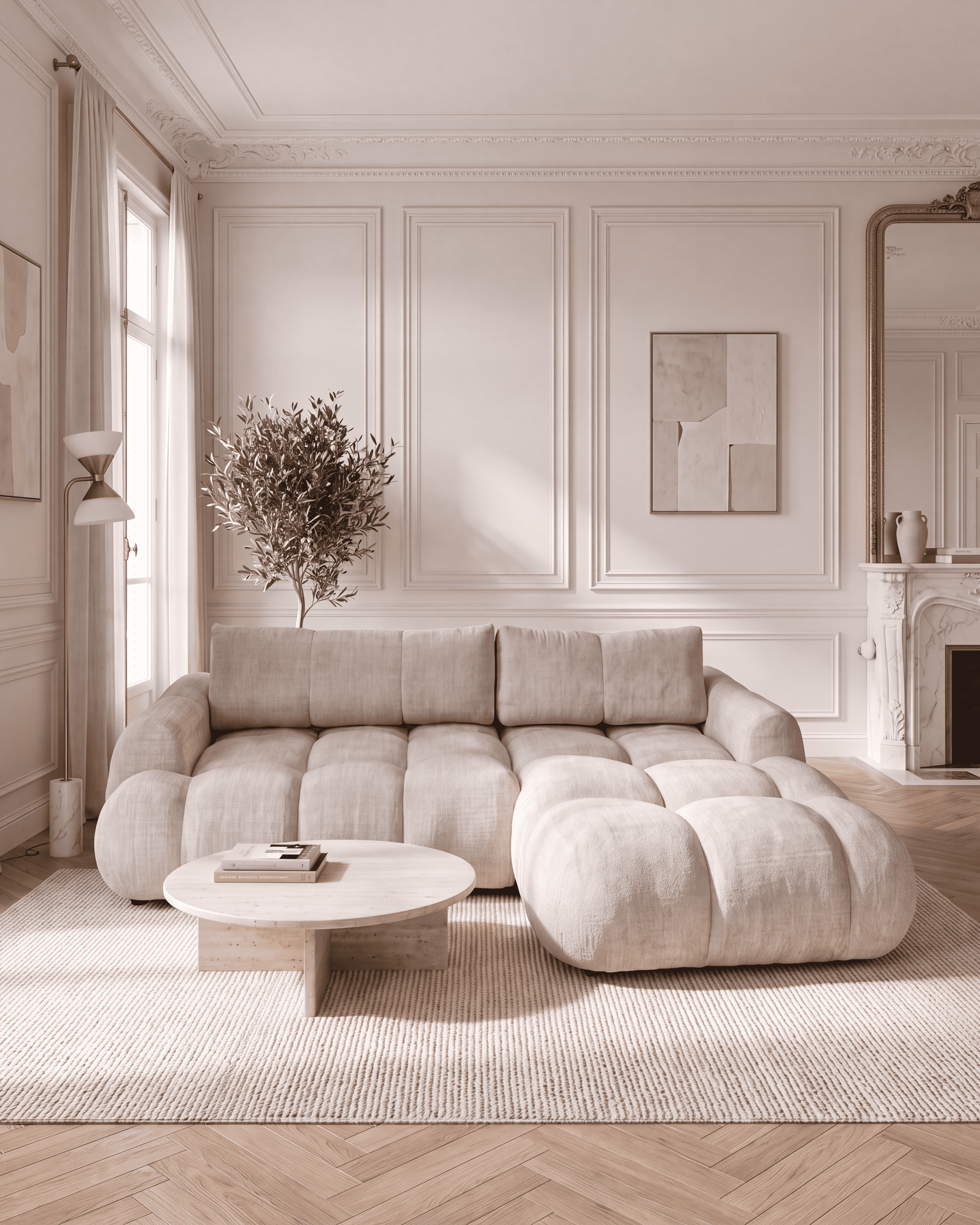 Canapé convertible MELLOW en tissu Chenille - Beige