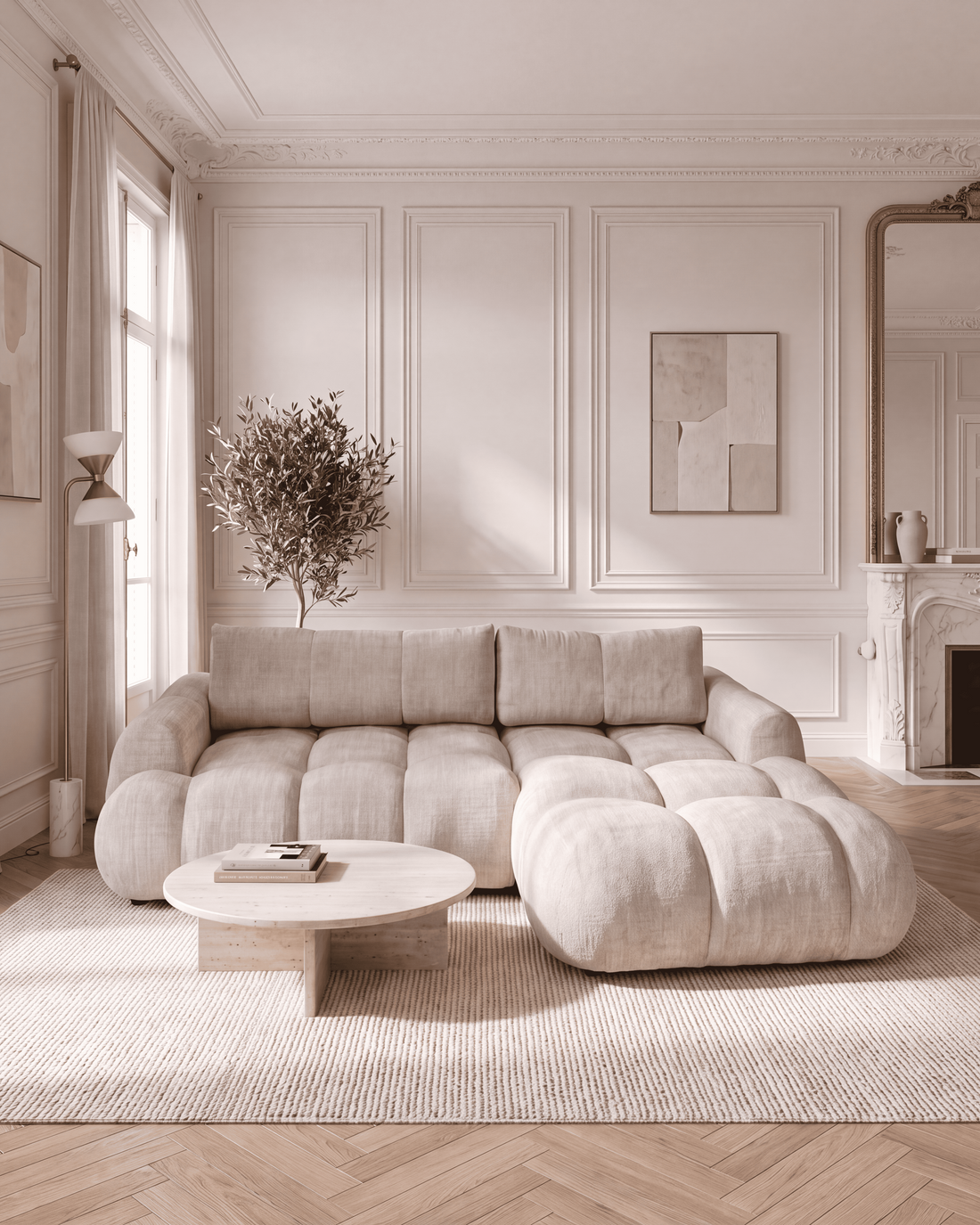 Canapé convertible MELLOW en tissu Chenille - Beige