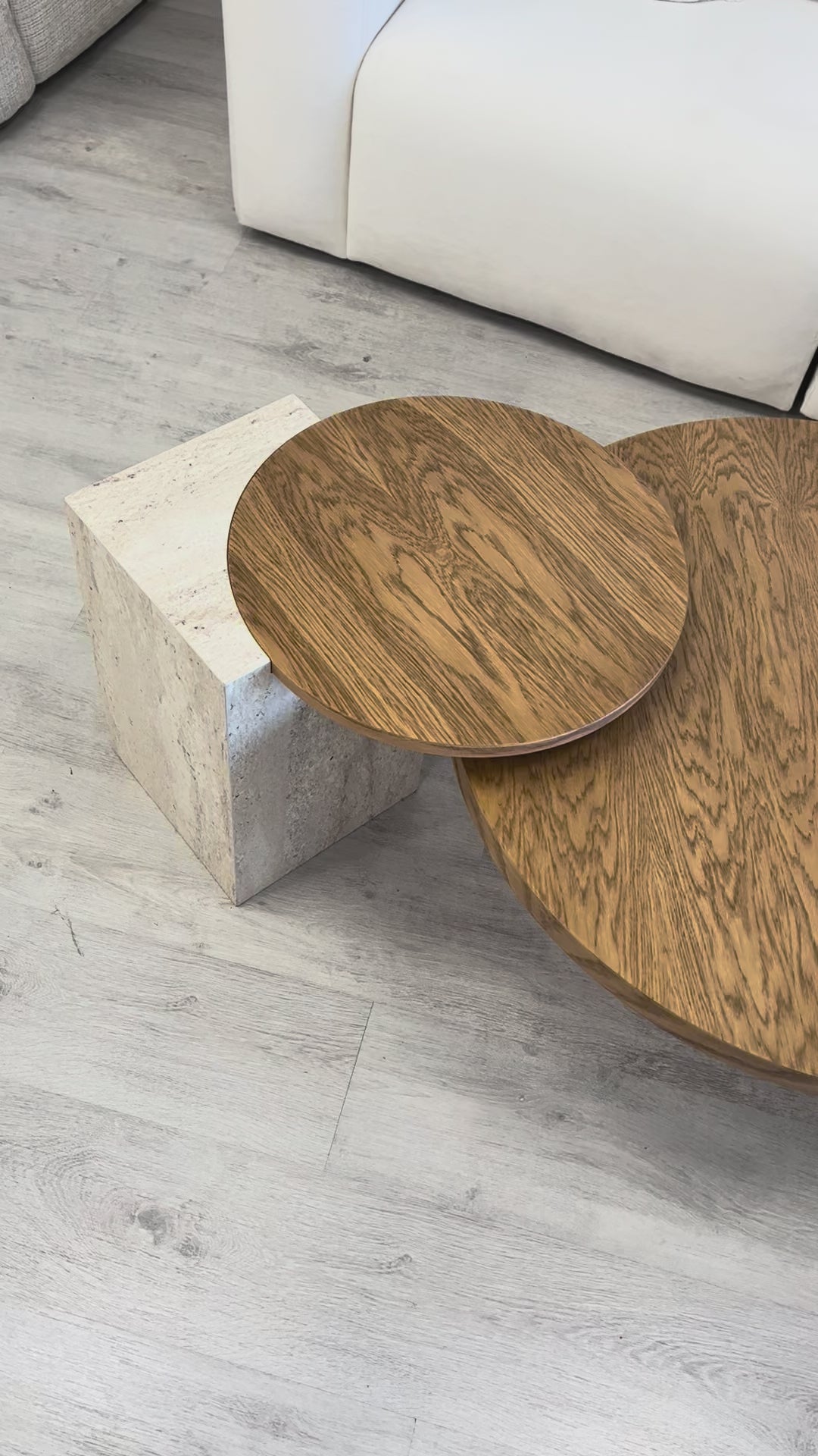 Tables basse gigogne WOOD - Effet travertin & Bois