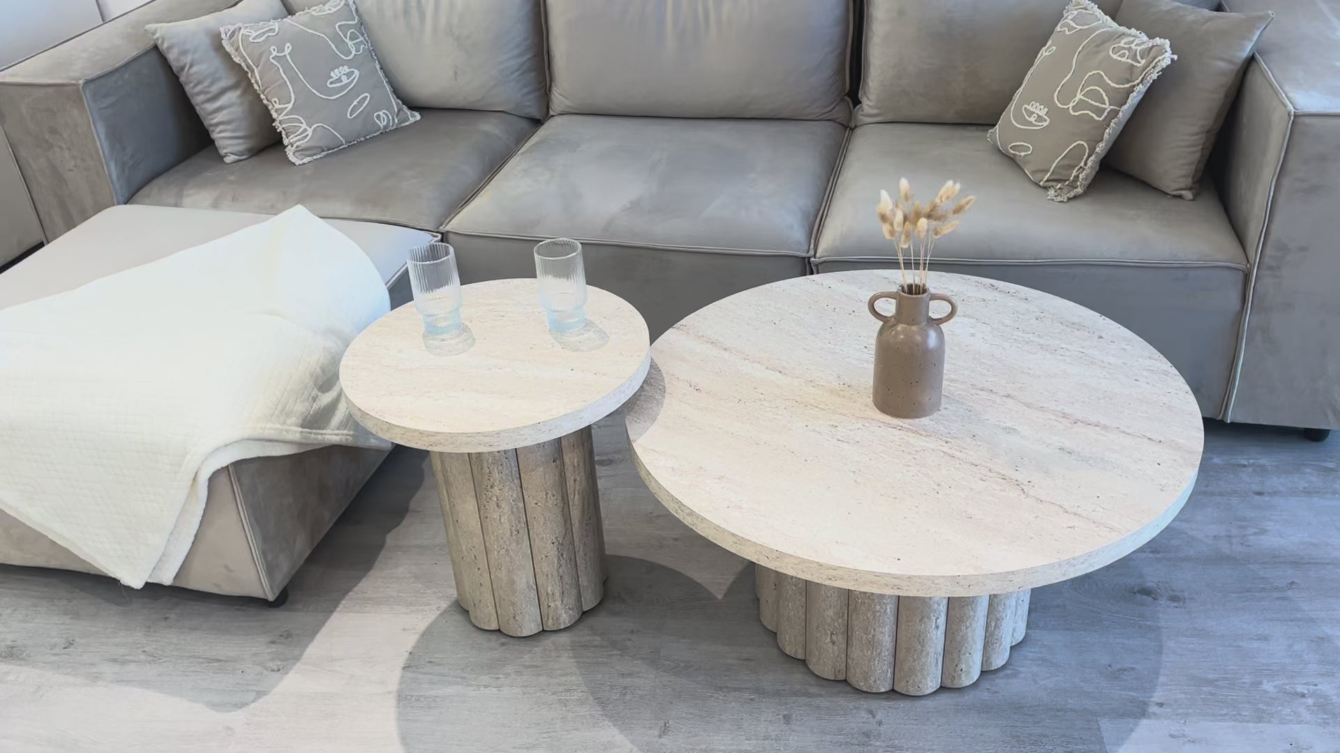 Table basse gigogne ATHENA - Aspect travertin