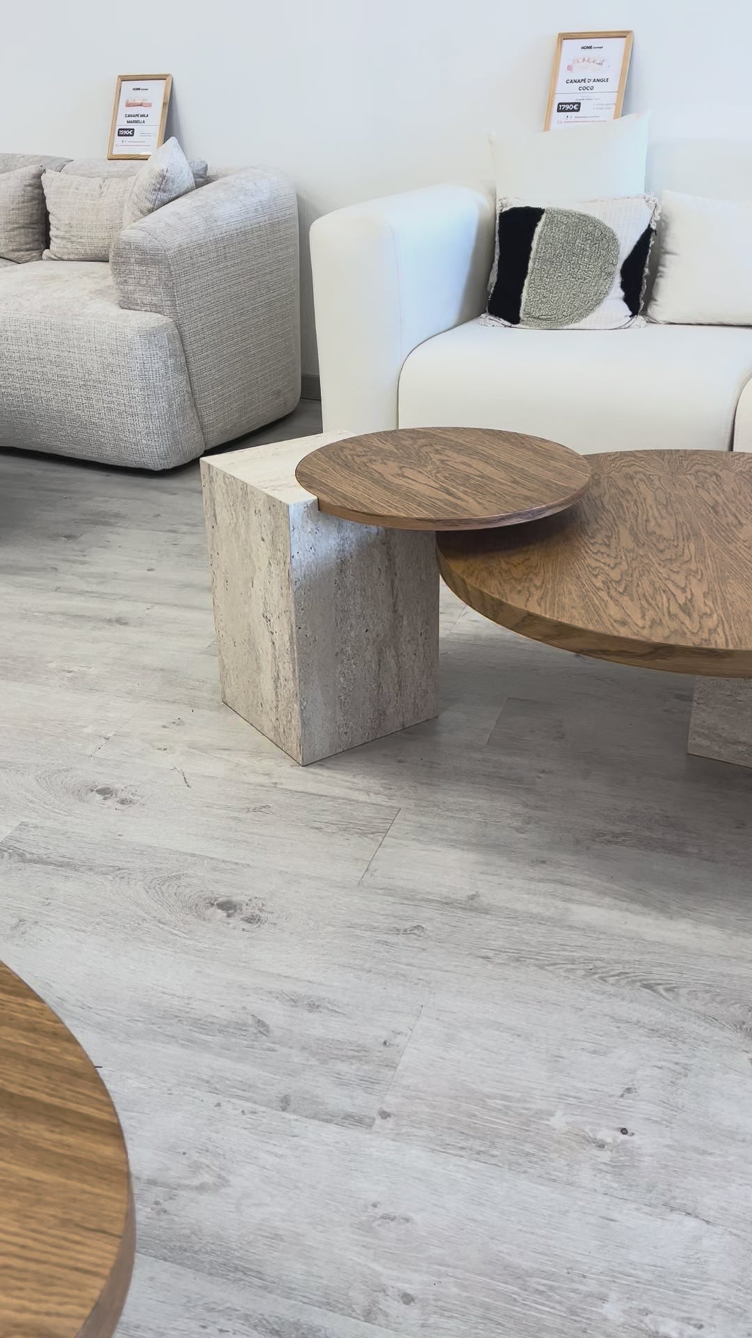 Tables basse gigogne WOOD - Effet travertin & Bois