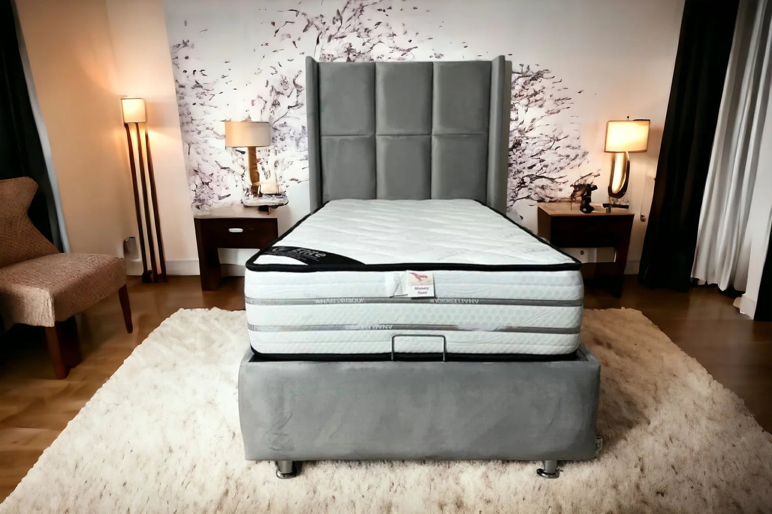 Lit coffre Rio - 1 place - Velours gris