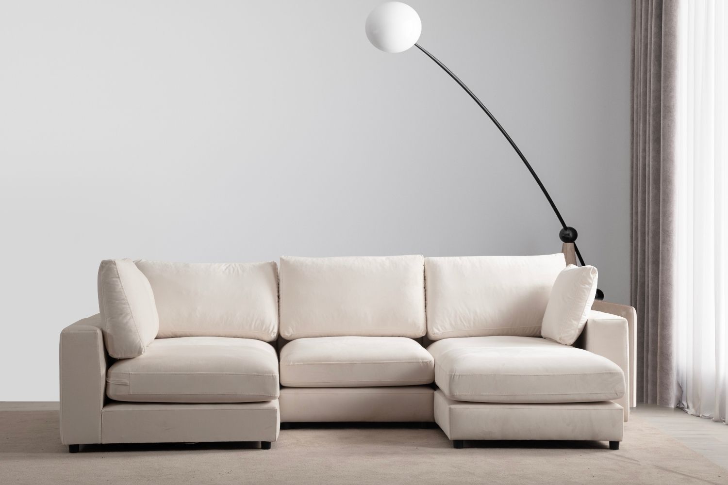 Canapé modulable - Julia - 4+1 Velours blanc cassé