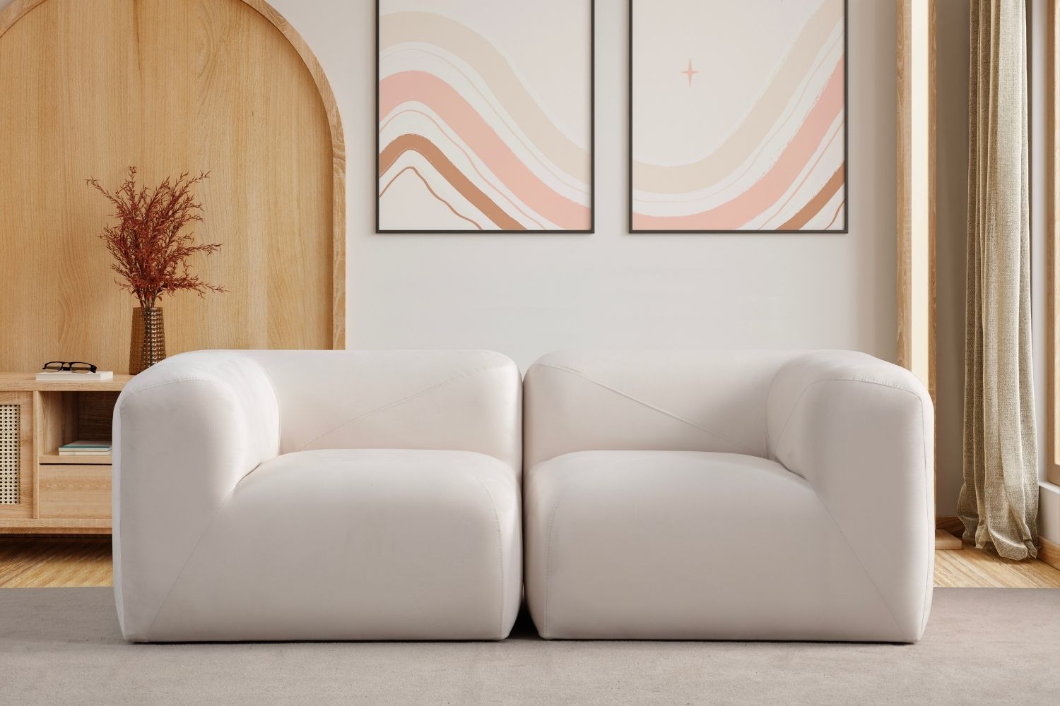 Canapé modulable Nuage - Velours blanc cassé