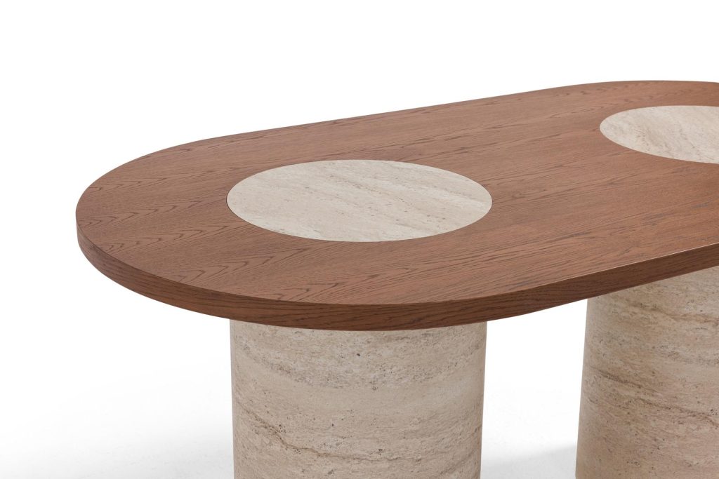 Table de repas Horizon 170 cm - Effet travertin & bois