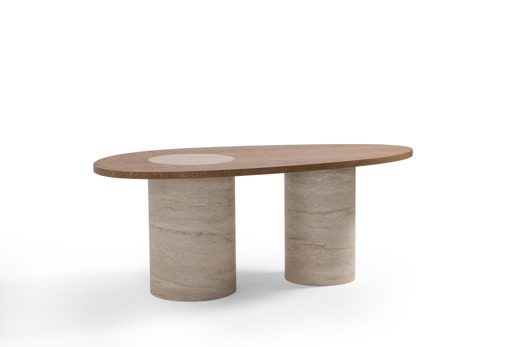 Table de repas SAPHIR 200 cm - Effet travertin & bois