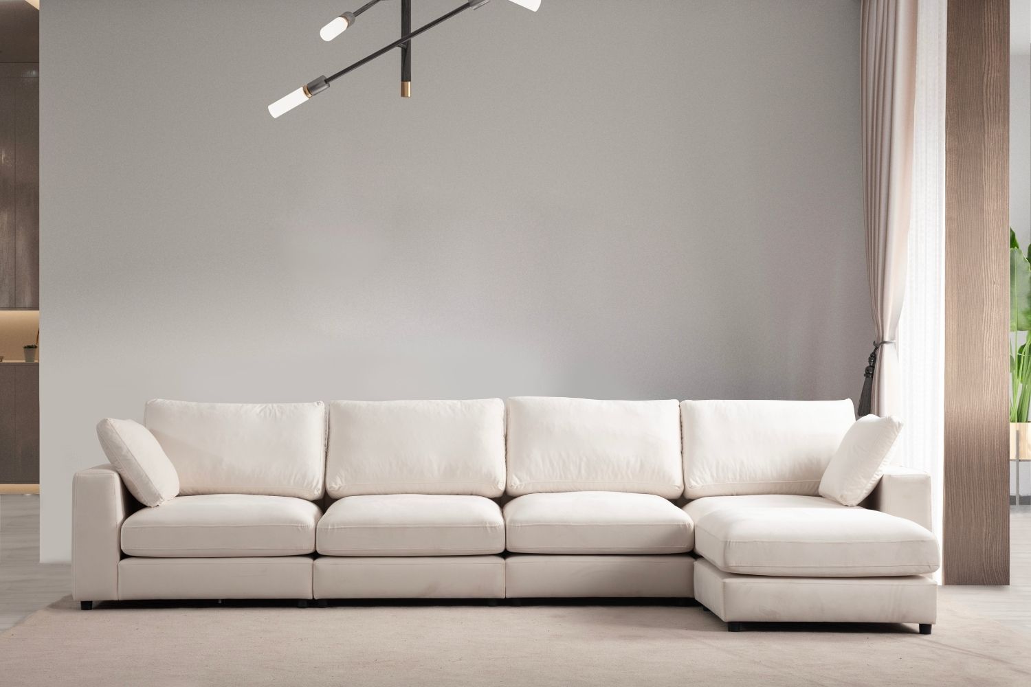 Canapé modulable - Julia - 4+1 Velours blanc cassé