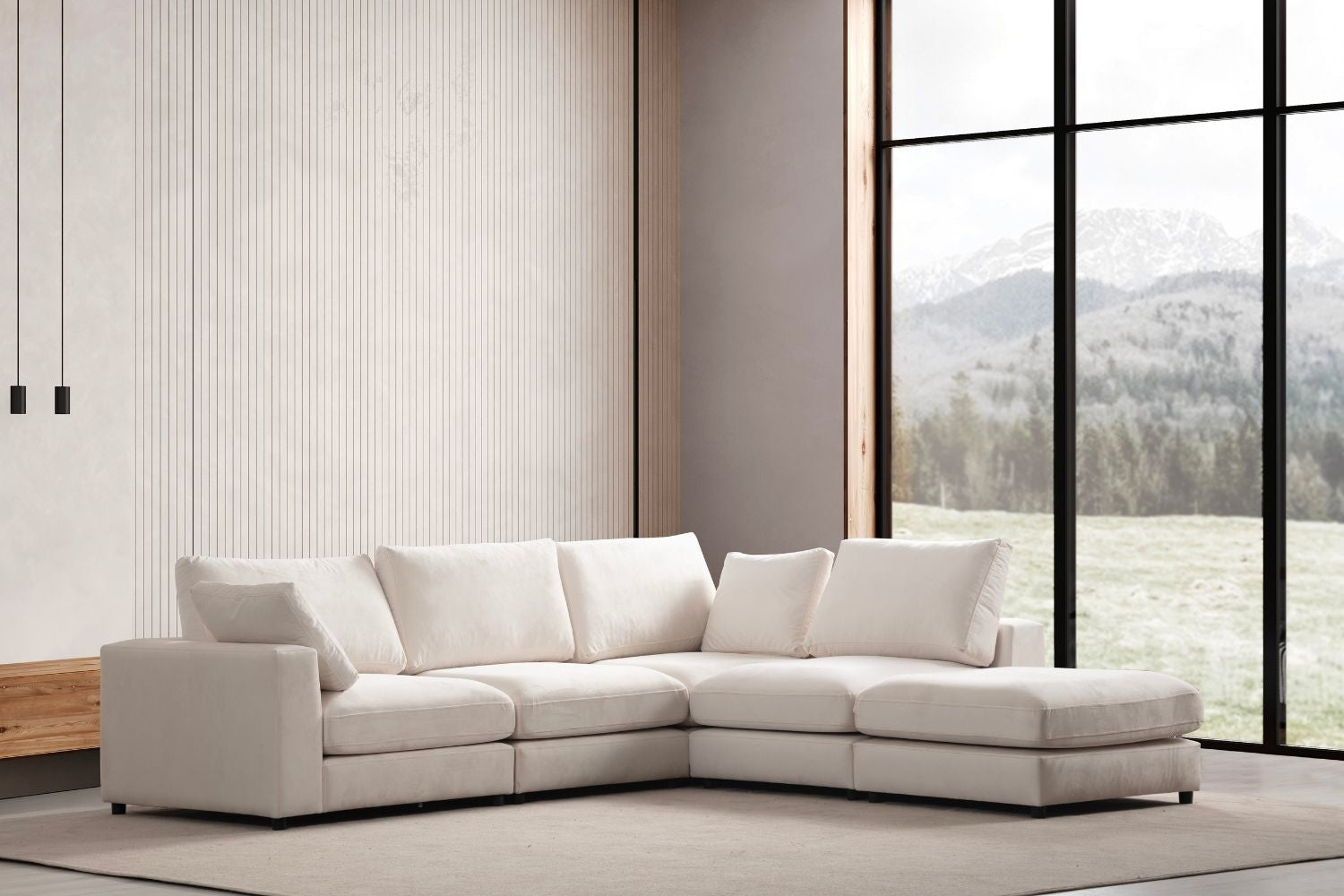 Canapé modulable - Julia - 4+1 Velours blanc cassé