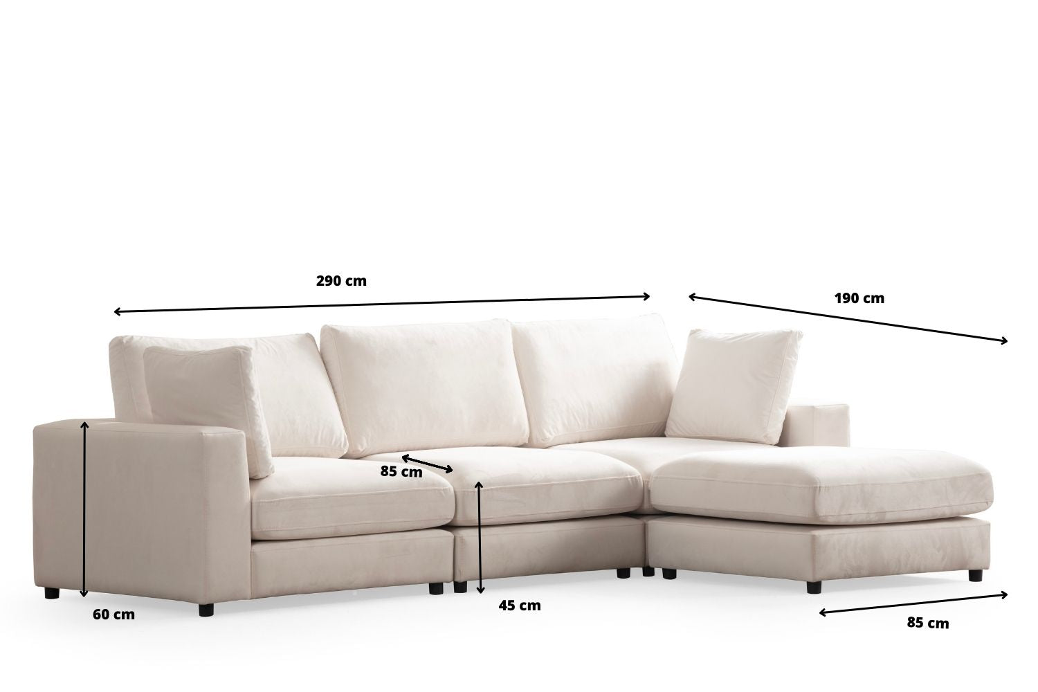 Canapé modulable - Julia - 3+1 - Velours blanc cassé